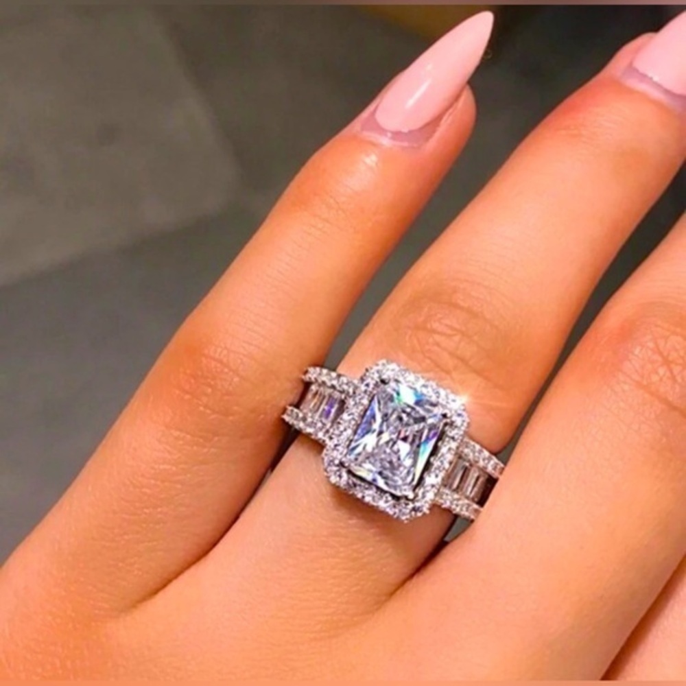 ✨ NEW wedding engagement Elegant Silver diamond Crystal Ring sz 7